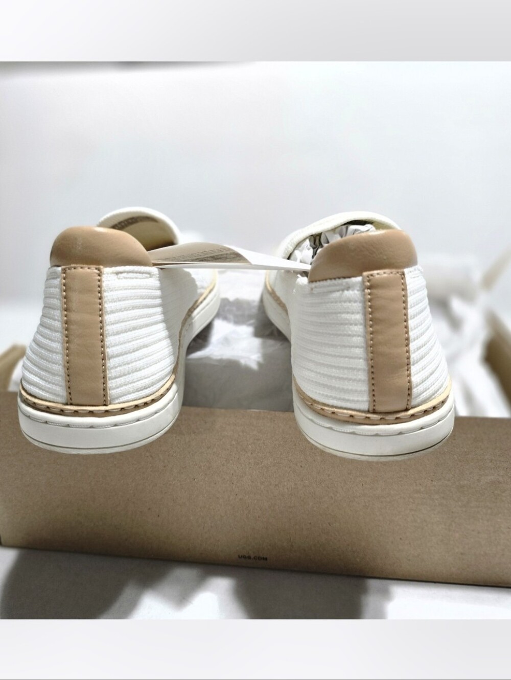 UGG Womens 8 In Box White Ribbed Slip-On Sammy Sneakers Ribbed Knit Texture - Picture 9 of 10